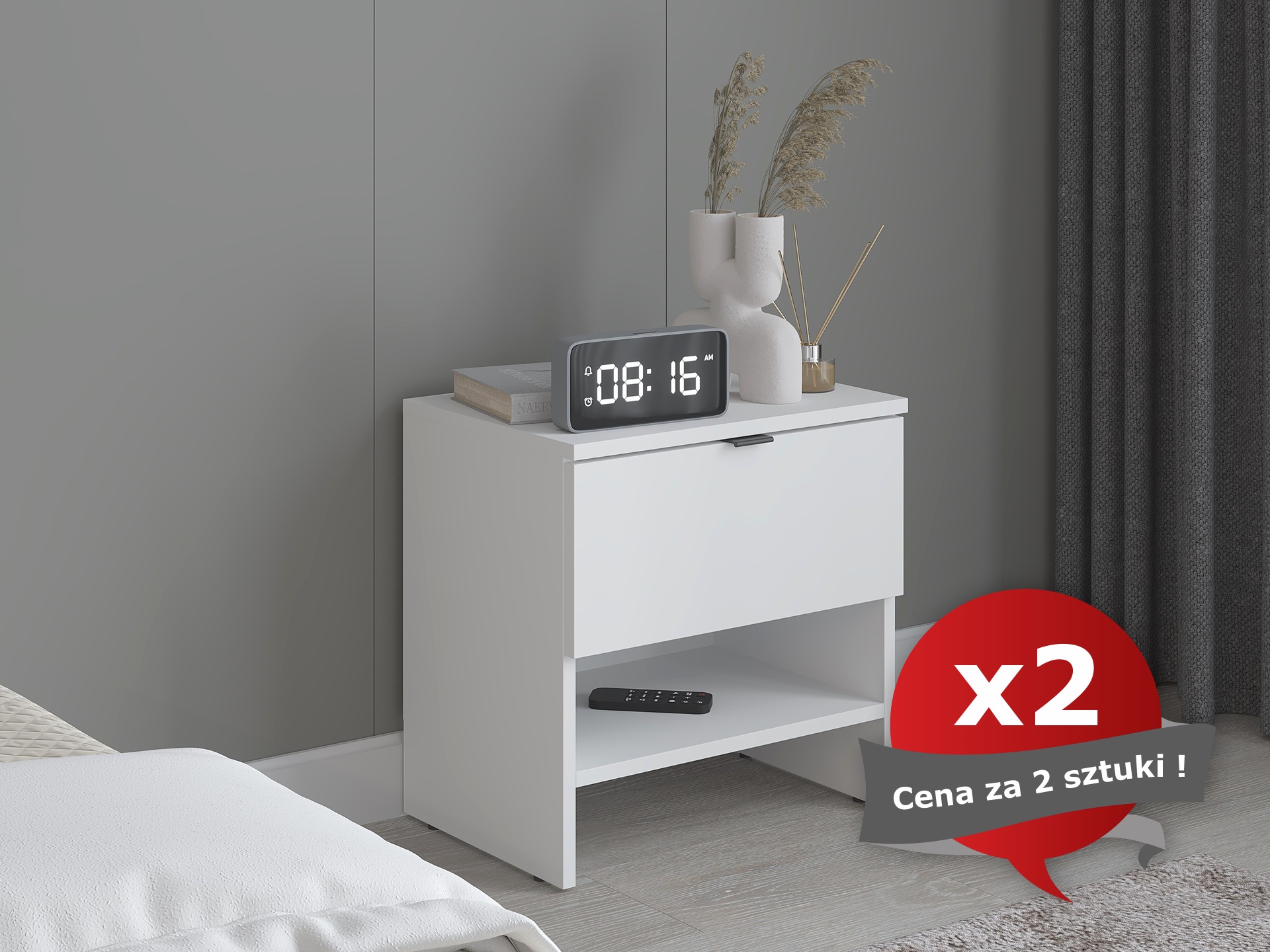 Szafki nocne z szufladą, białe, Kolekcja MEGA, KOMPLET