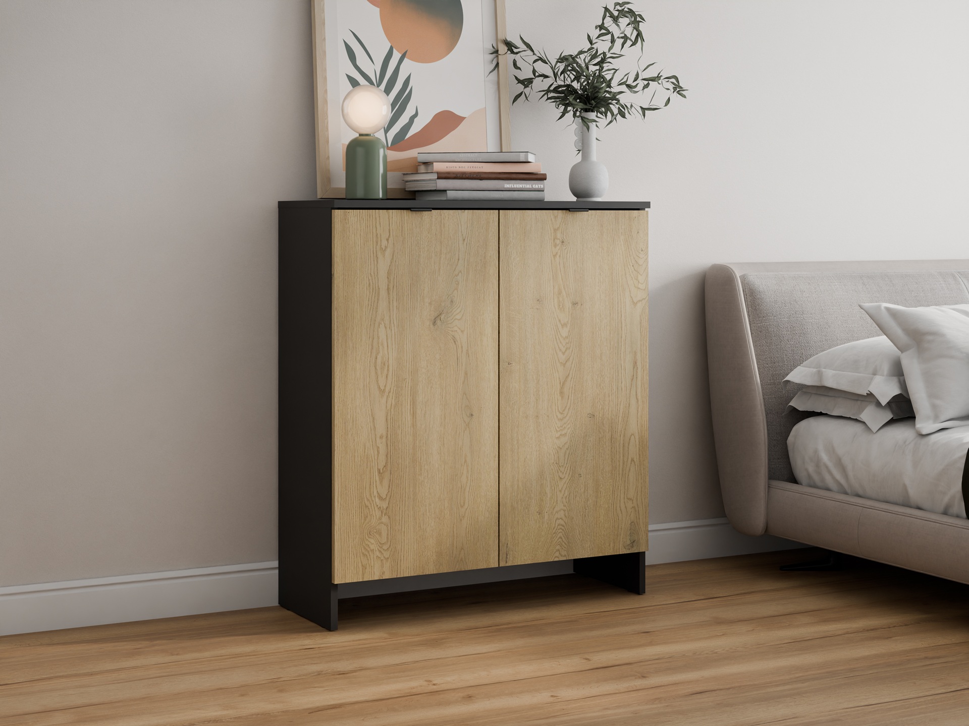 Komoda z 2 drzwiami, 80cm, czarna dąb cremona, Kolekcja MEGA