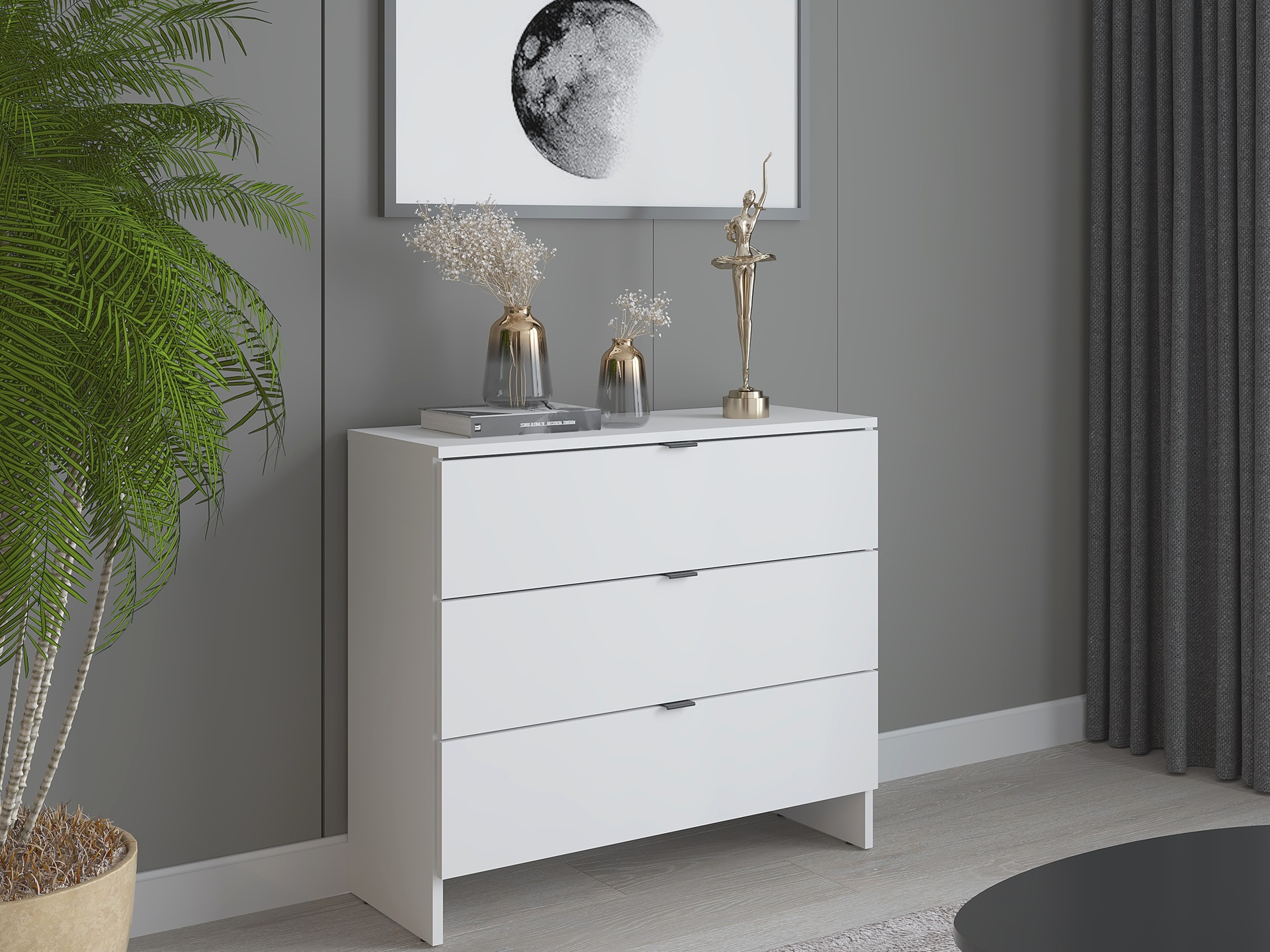 Komoda z 3 szufladami, 80cm, biała, Kolekcja MEGA