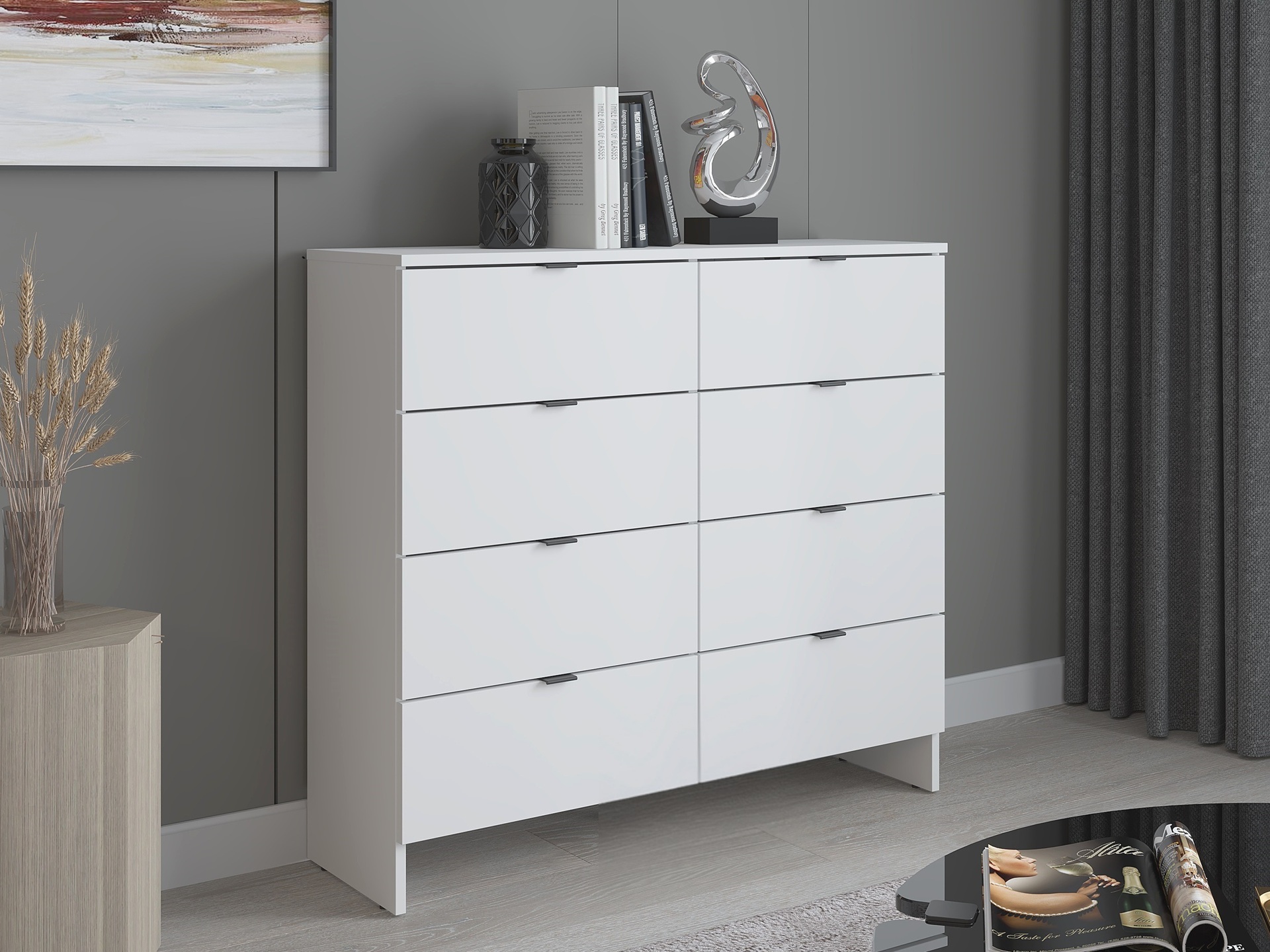 Komoda z 8 szufladami, 100cm, biała, Kolekcja MEGA