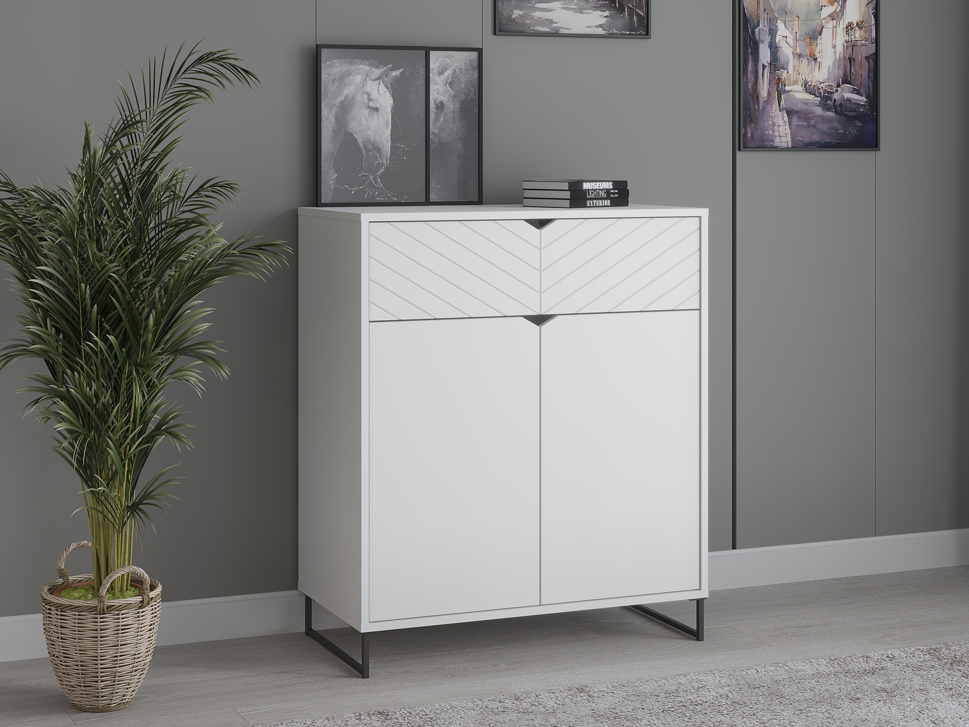 Komoda z 2 drzwiami i szufladą, 80cm, biała, kolekcja ESTILO