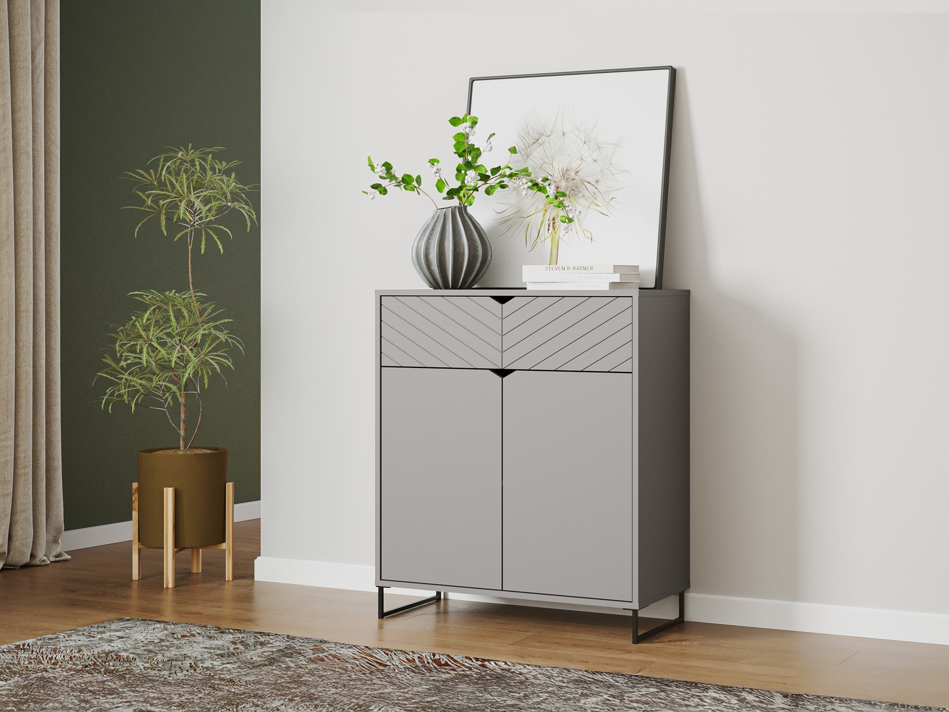 Komoda z 2 drzwiami i szufladą, 80cm, szara, kolekcja ESTILO