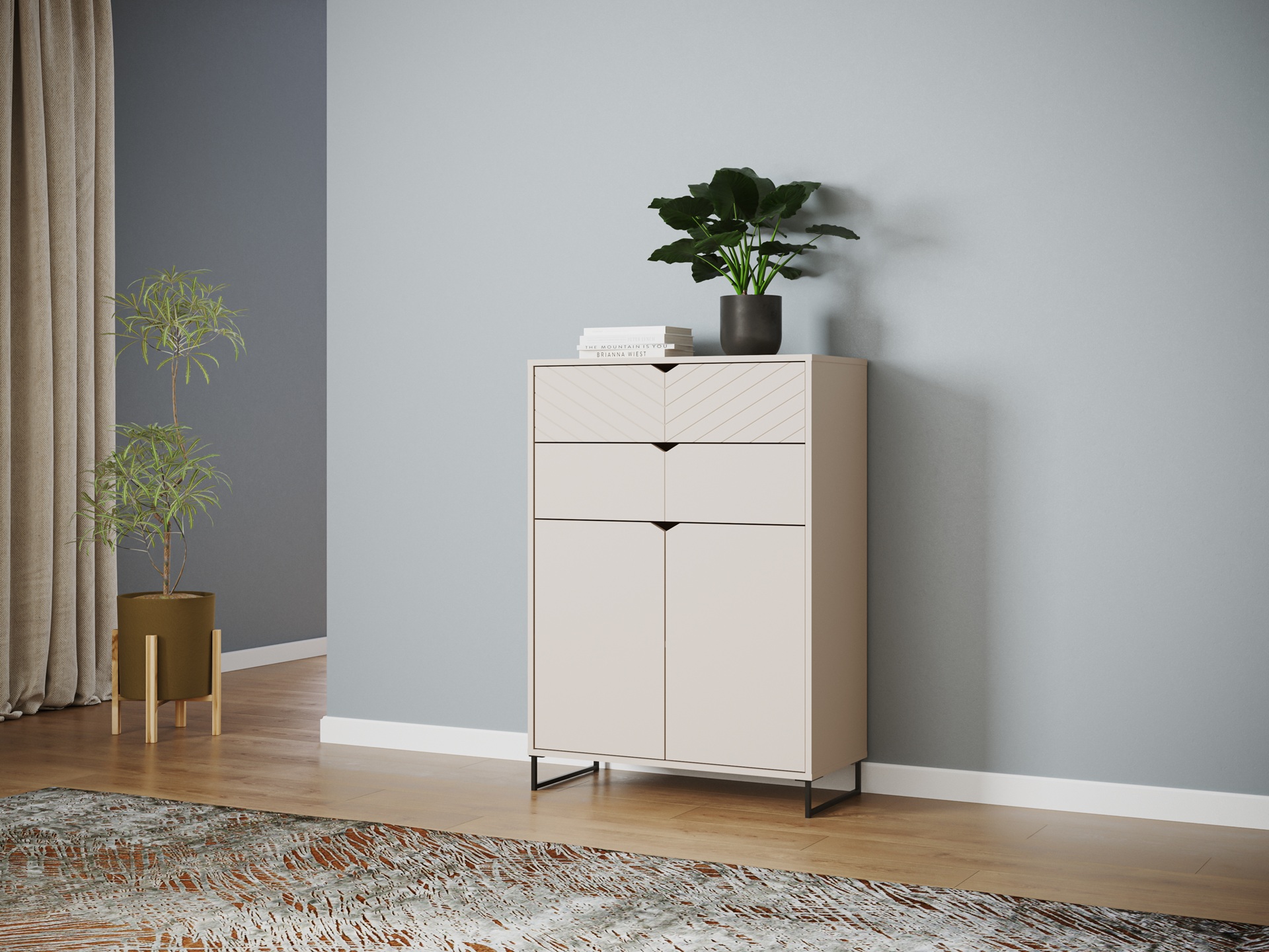 Komoda z 2 drzwiami i 2 szufladami, 80cm, kaszmir, kolekcja ESTILO