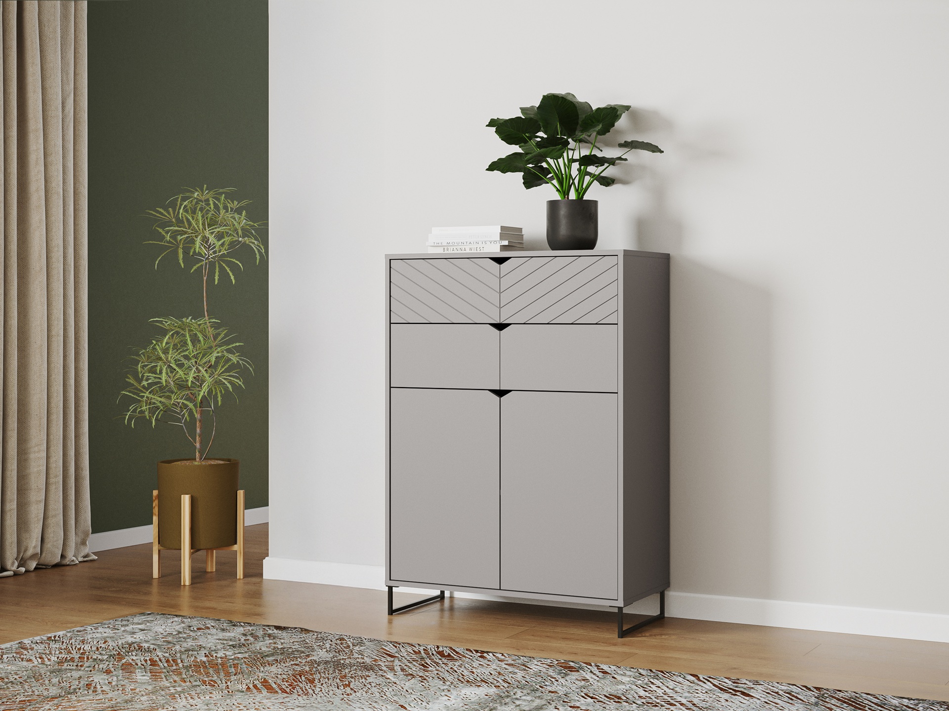 Komoda z 2 drzwiami i 2 szufladami, 80cm, szara, kolekcja ESTILO
