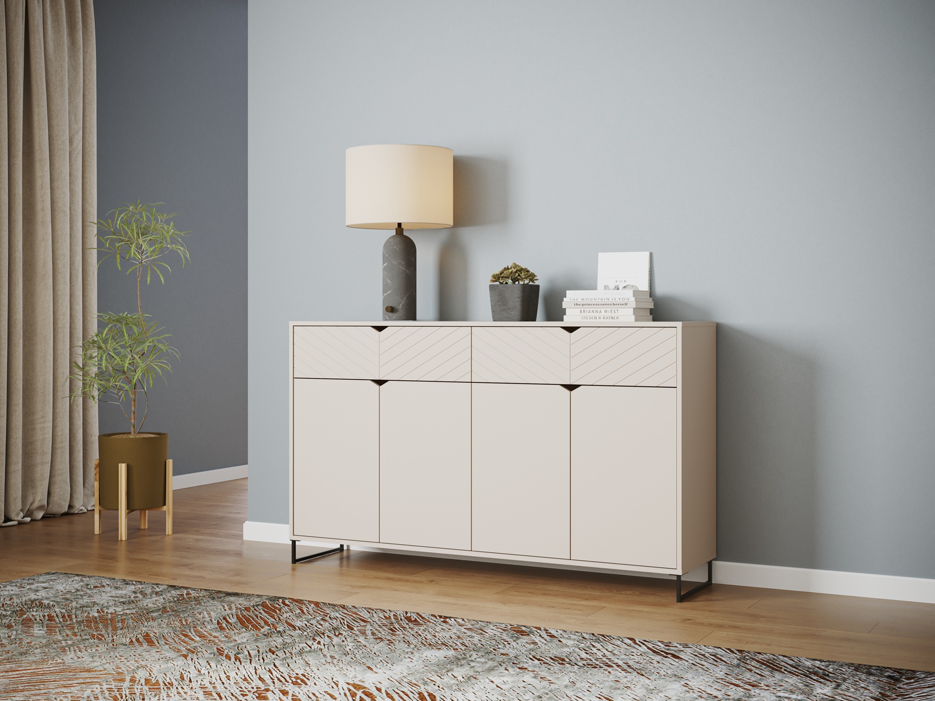 Komoda z 4 drzwiami i 2 szufladami, 157cm, kaszmir, kolekcja ESTILO