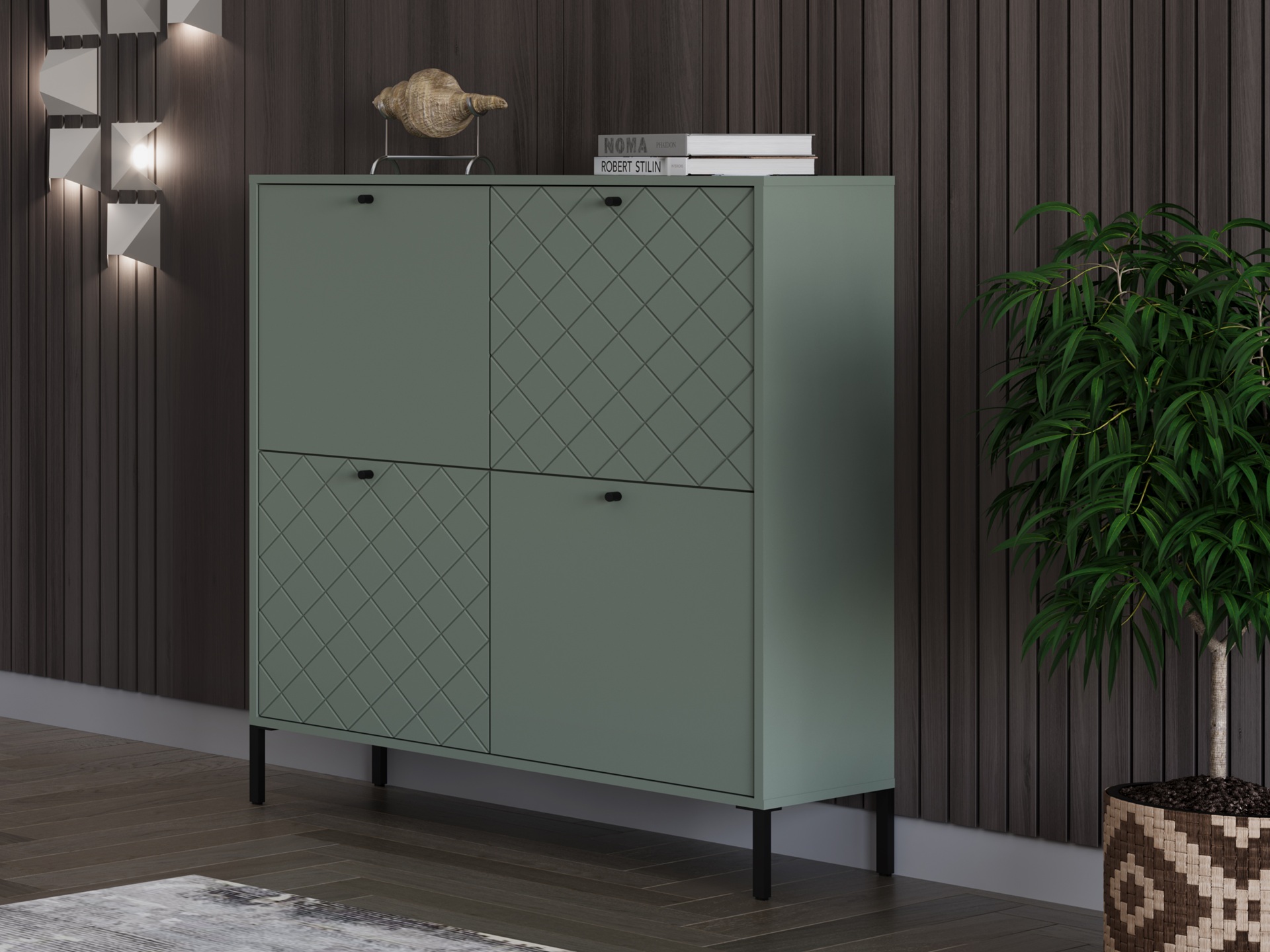 Komoda z 4 drzwiami, 104cm, zielona, kolekcja DIAMANTE