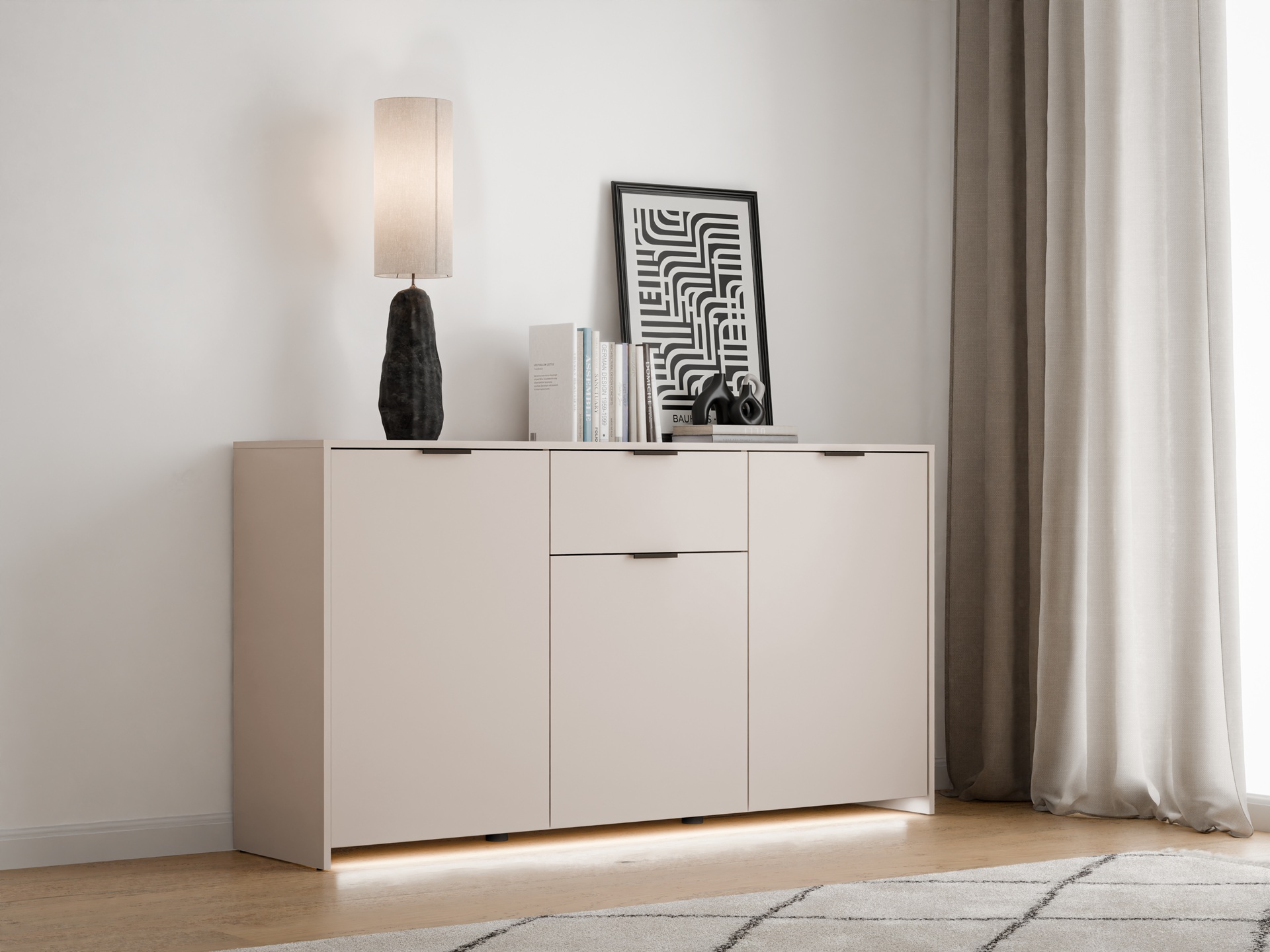 Komoda z 3 drzwiami i szufladą, 166cm, kaszmir, kolekcja COMPRE
