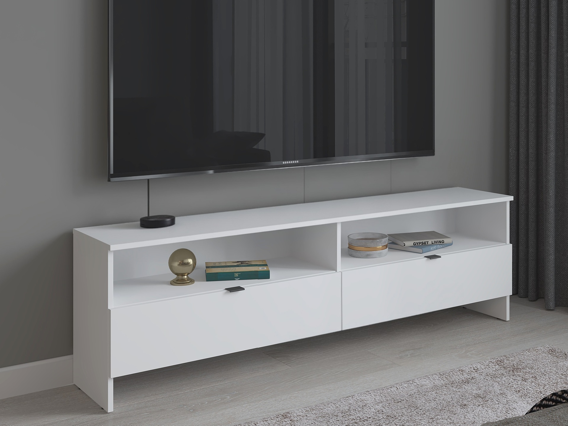 Szafka RTV z 2 szufladami, 160cm, biała, Kolekcja MEGA