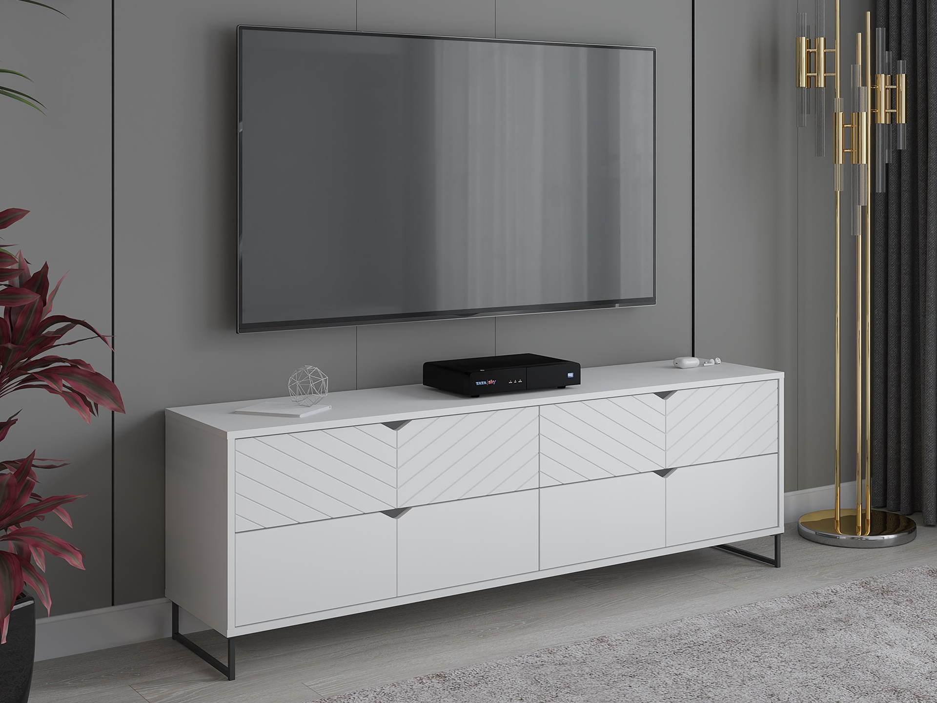 Szafka RTV z 4 szufladami, 157cm, biała, kolekcja ESTILO