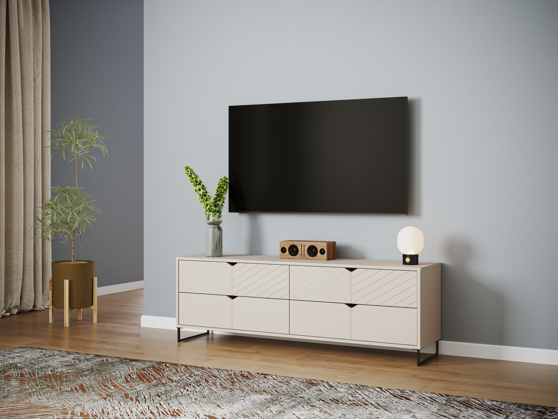 Szafka RTV z 4 szufladami, 157cm, kaszmir, kolekcja ESTILO