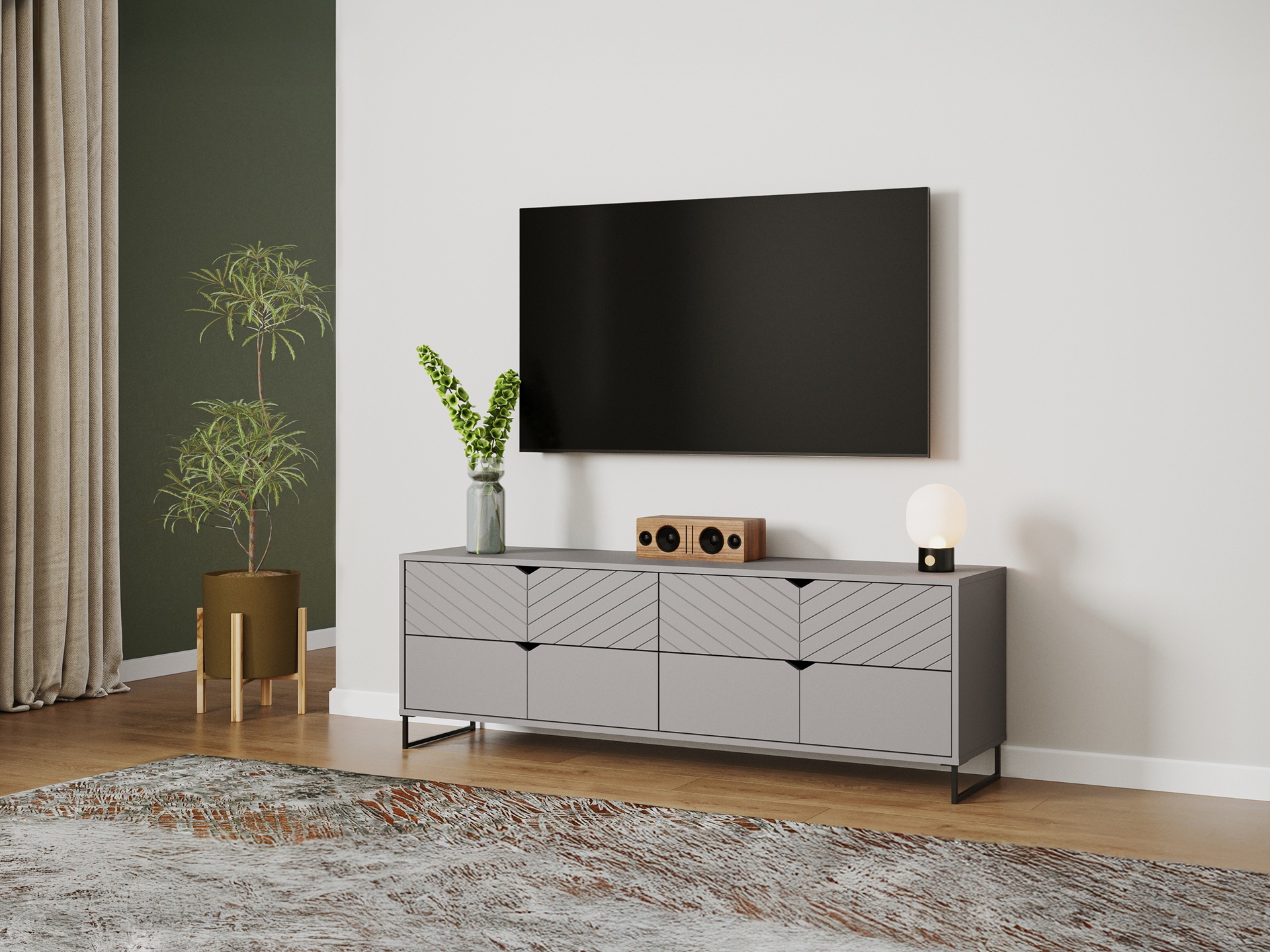 Szafka RTV z 4 szufladami, 157cm, szara, kolekcja ESTILO