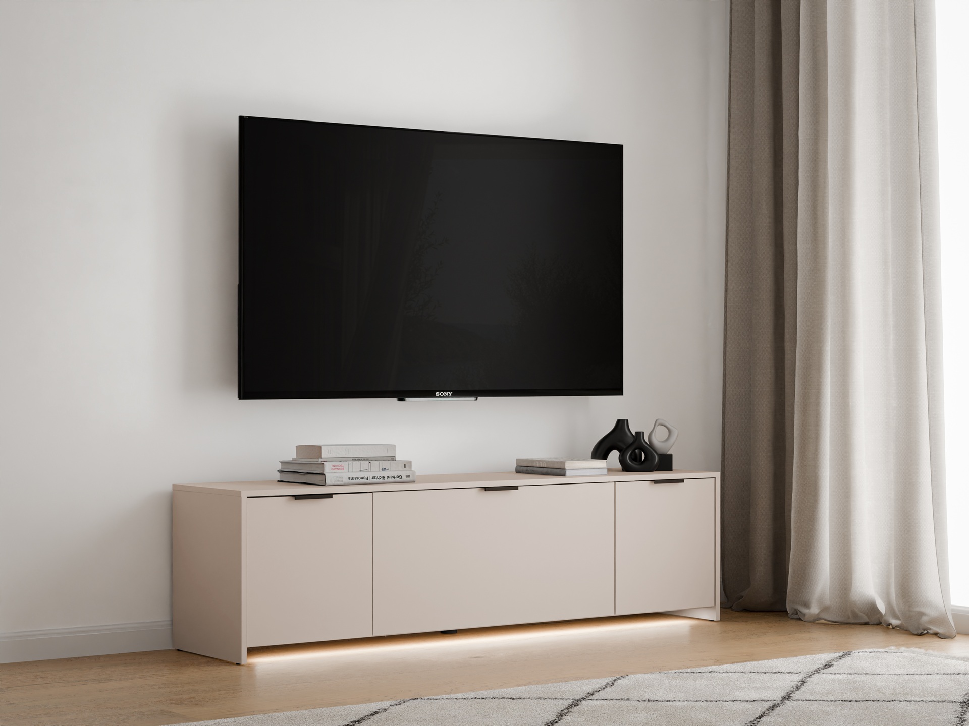 Szafka RTV z 2 drzwiami i klapą, 170cm, kaszmir, kolekcja COMPRE