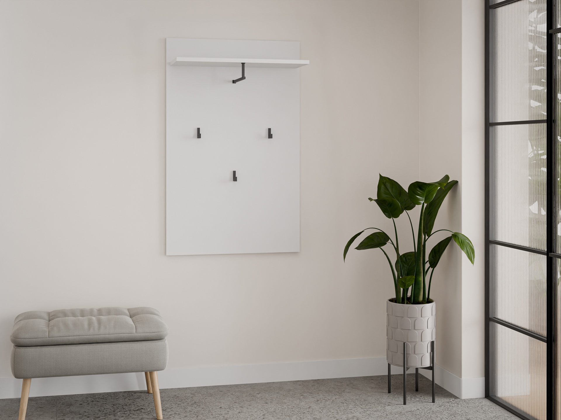 Panel ścienny z wieszakami i półką, 60cm, biał, Garderoba MEGA