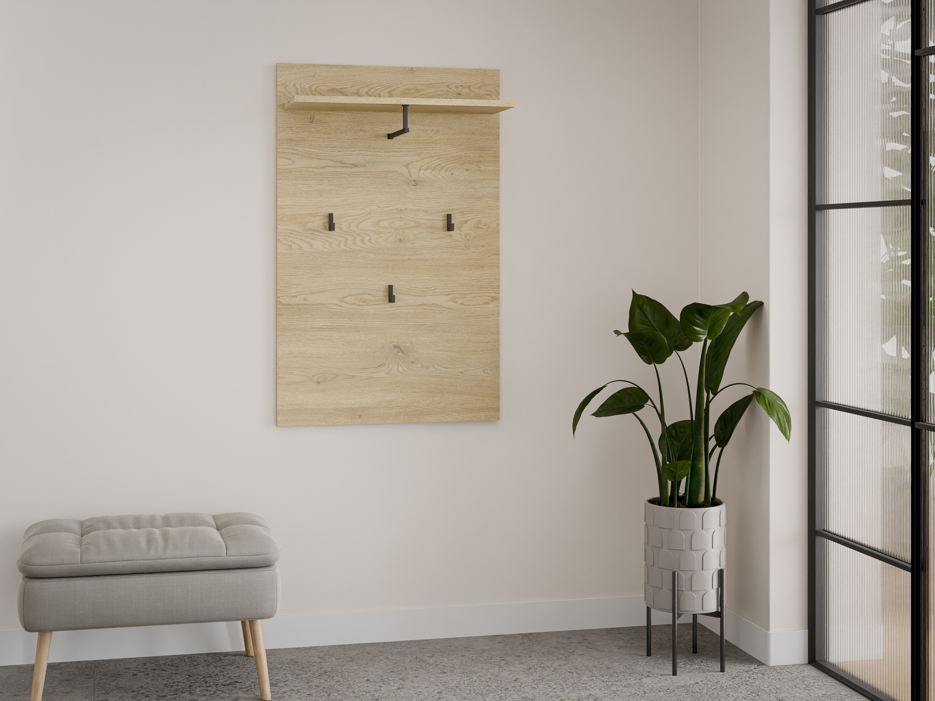 Panel ścienny z wieszakami i półką, 60cm, dąb cremona, Garderoba MEGA