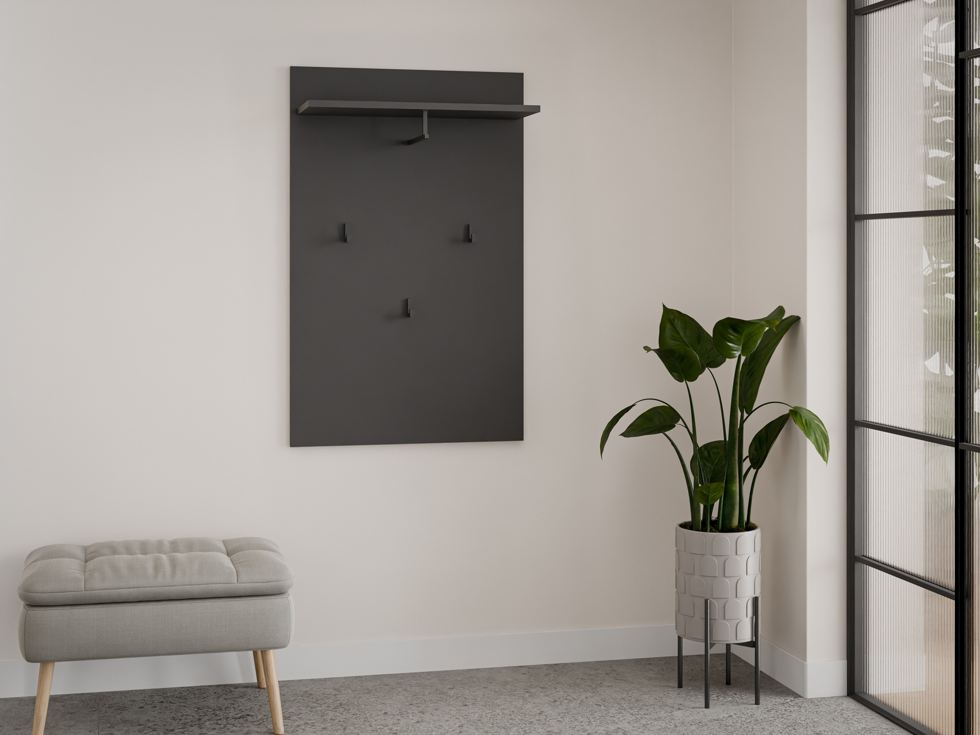 Panel ścienny z wieszakami i półką, 60cm, czarny, Garderoba MEGA