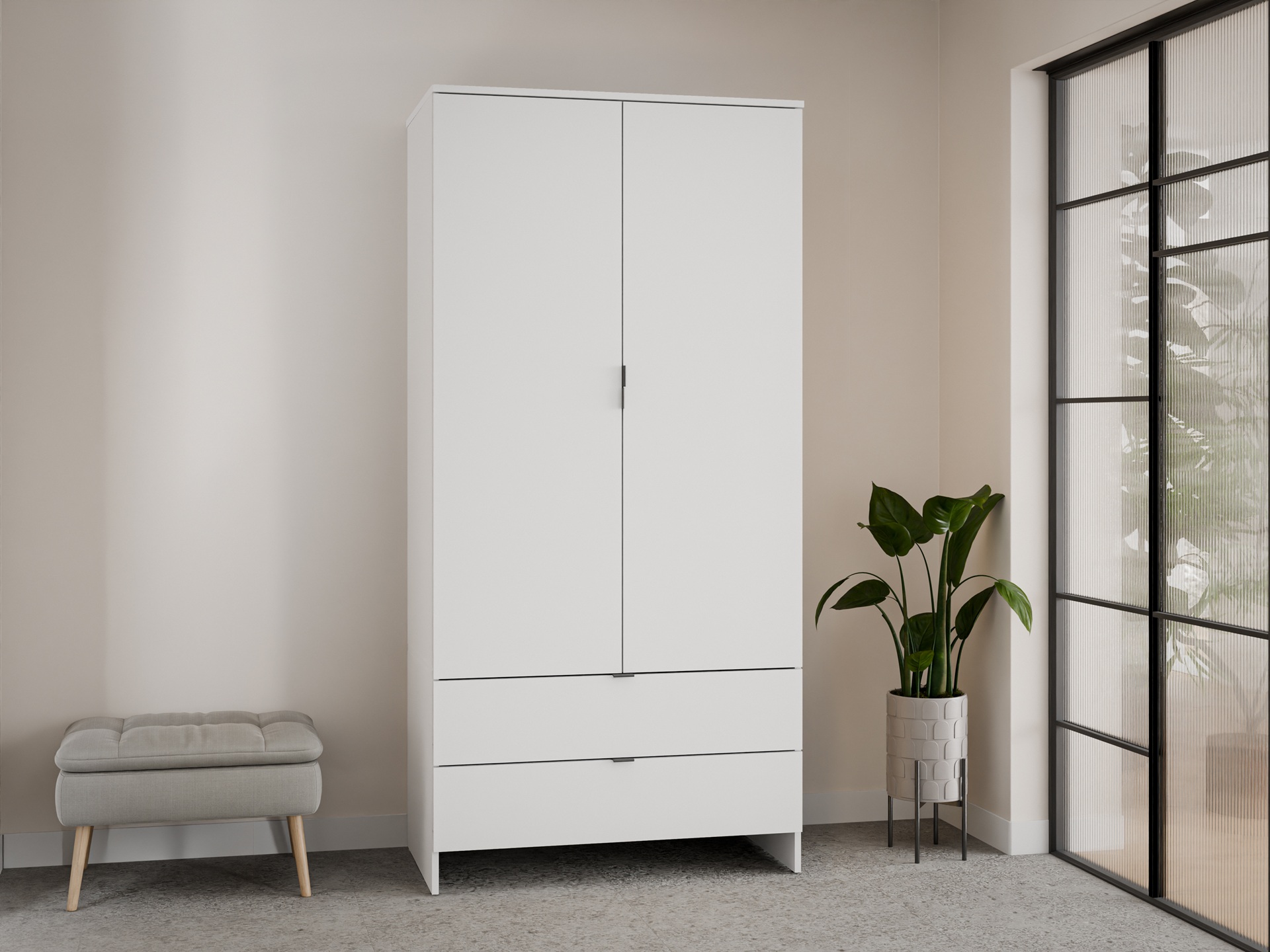 Szafa z 2 drzwiami i 2 szufladami, 90cm, biała, Garderoba MEGA