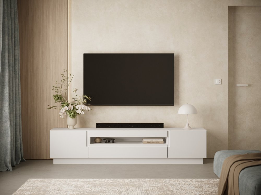 Szafka RTV 200 cm, ESTON, Biały Mat