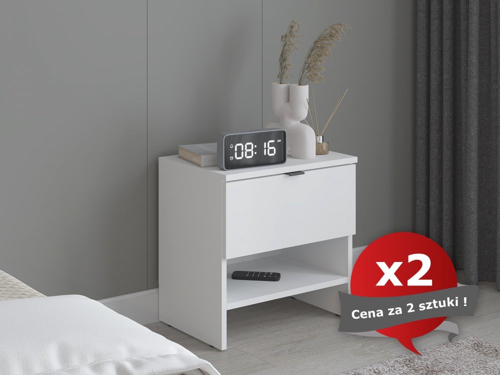 Szafki nocne z szufladą, białe, Kolekcja MEGA, KOMPLET