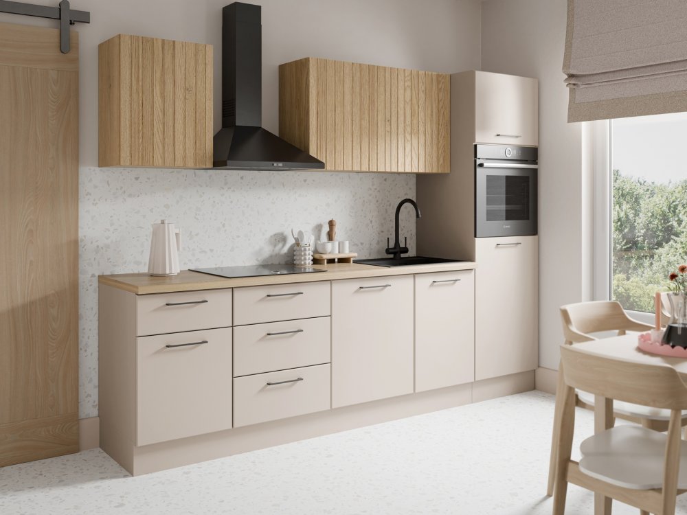   Zestaw kuchenny z szufladami i słupkiem piekarnika/lodówki 280 cm Kaszmir Dąb Cremona SULAVA