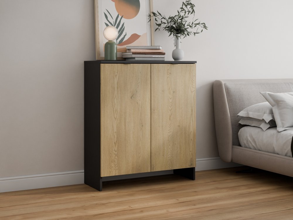 Komoda z 2 drzwiami, 80cm, czarna dąb cremona, Kolekcja MEGA