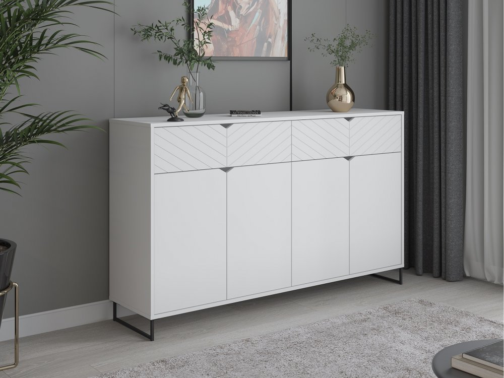 Komoda z 4 drzwiami i 2 szufladami, 157cm, biała, kolekcja ESTILO