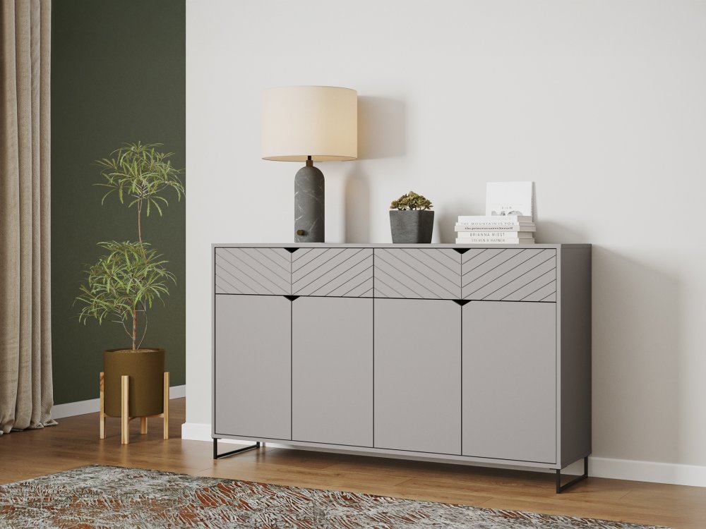 Komoda z 4 drzwiami i 2 szufladami, 157cm, szara, kolekcja ESTILO