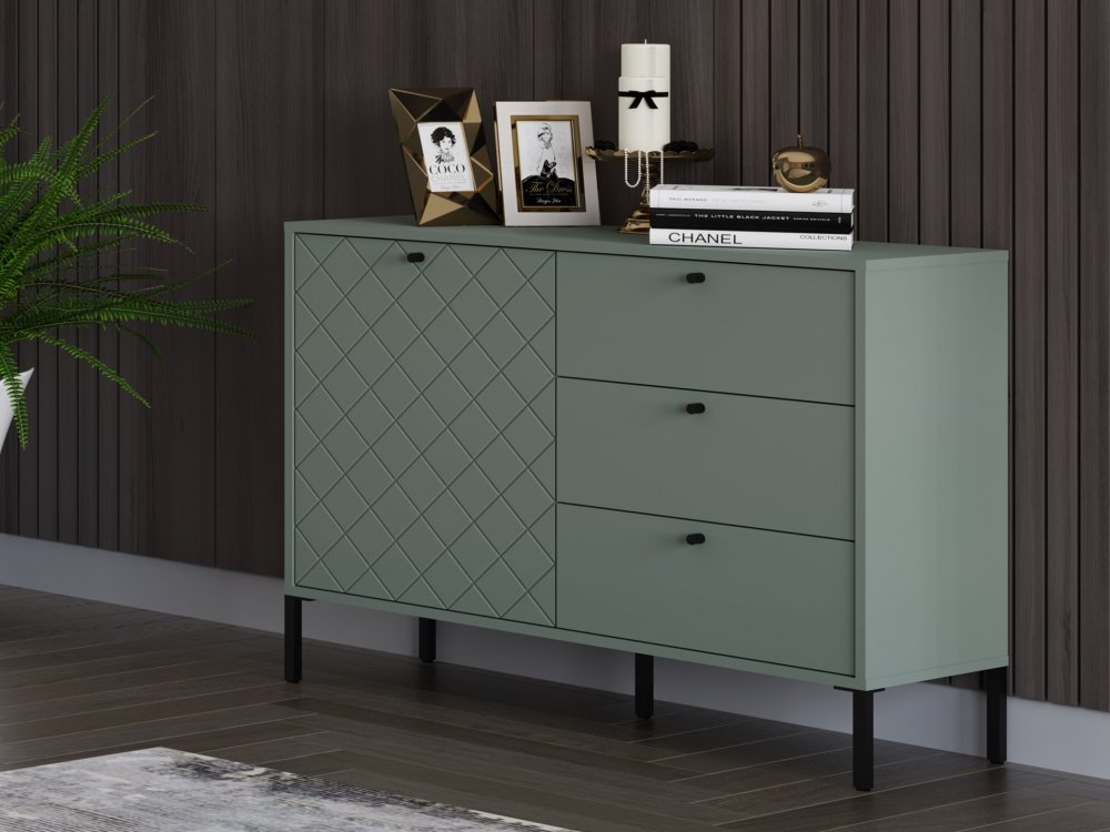Komoda z 1 drzwiami i 3 szufladami, 104cm, zielona, kolekcja DIAMANTE